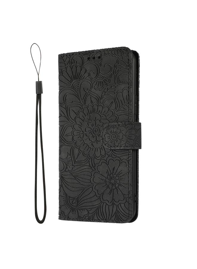 اس-توب جراب لهاتف Huawei nova 8 SE مصنوع من الجلد المنقوش بنقشة عباد الشمس مع حامل وفتحات للبطاقات ومحفظة وحبل تثبيت - Image 2