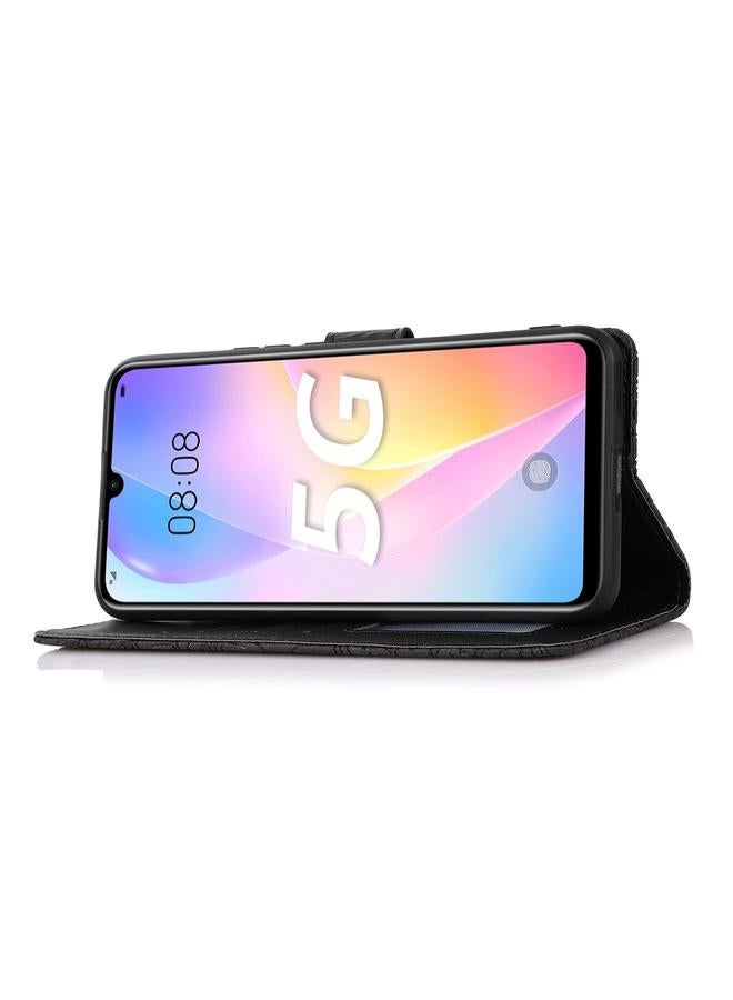 اس-توب جراب لهاتف Huawei nova 8 SE مصنوع من الجلد المنقوش بنقشة عباد الشمس مع حامل وفتحات للبطاقات ومحفظة وحبل تثبيت - Image 5