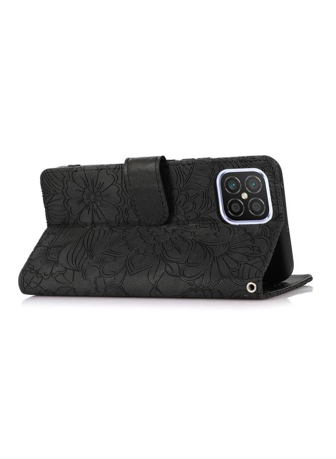 اس-توب جراب لهاتف Huawei nova 8 SE مصنوع من الجلد المنقوش بنقشة عباد الشمس مع حامل وفتحات للبطاقات ومحفظة وحبل تثبيت - Image 4