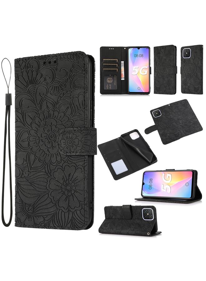 اس-توب جراب لهاتف Huawei nova 8 SE مصنوع من الجلد المنقوش بنقشة عباد الشمس مع حامل وفتحات للبطاقات ومحفظة وحبل تثبيت - Image 1