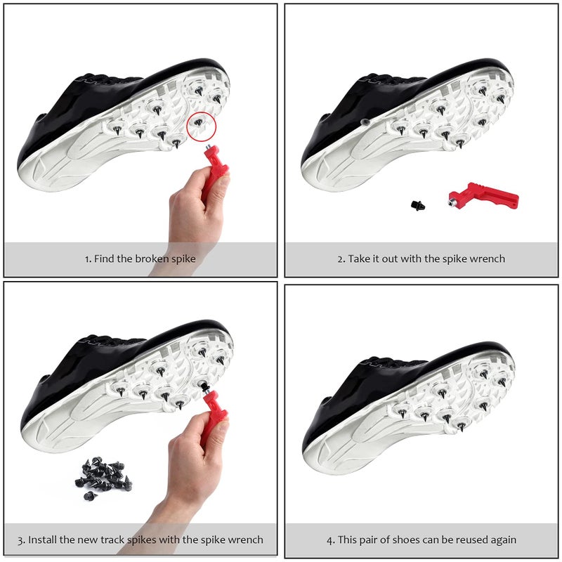 JULMELON 120PCS 1/4inch Black Stainless Steel Track and Cross Country Spikes Golf Shoe Spikes with Spike Wrench, Replacement Spikes for Sprint Sports Short Running Track Shoes - Image 4