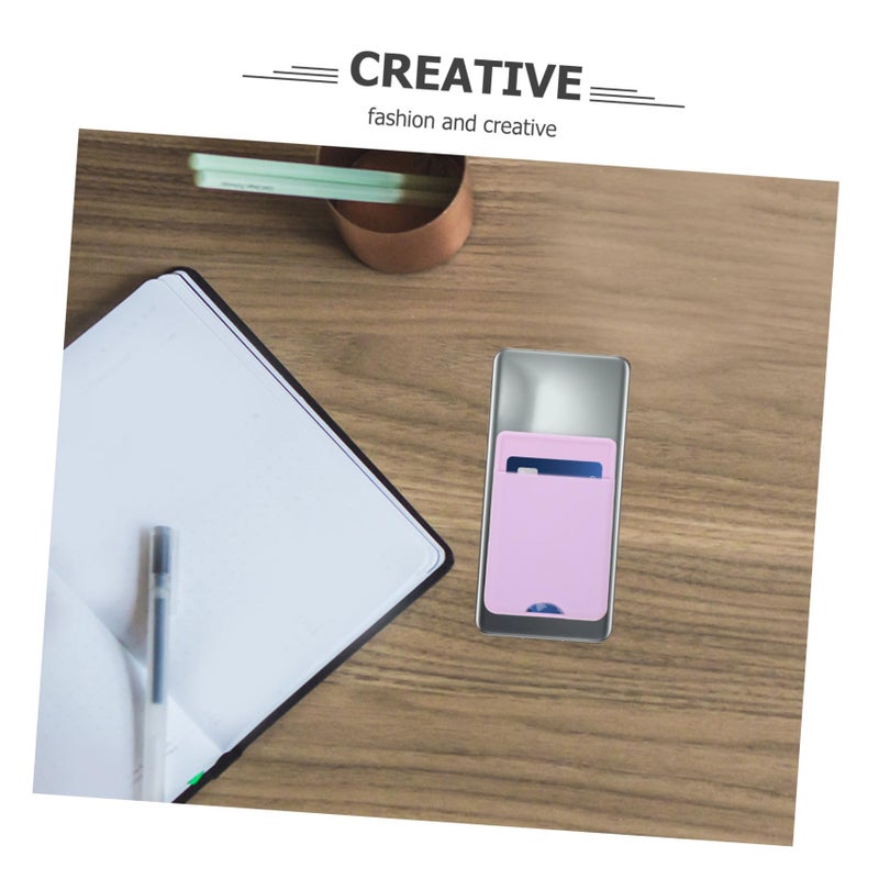 Silicone Phone Wallet Sleeve Adhesive Card Holder for Credit Cards ID Soft Comfortable Design Purple - Image 4