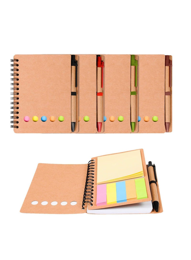 Sweet seven 4-Pack Spiral Notebook Steno Pads with Pen Holder and Accessories - Lined Notepad, Sticky Notes, Page Marker Tabs - Small Pocket Notebooks with Kraft Paper Cover - Image 1