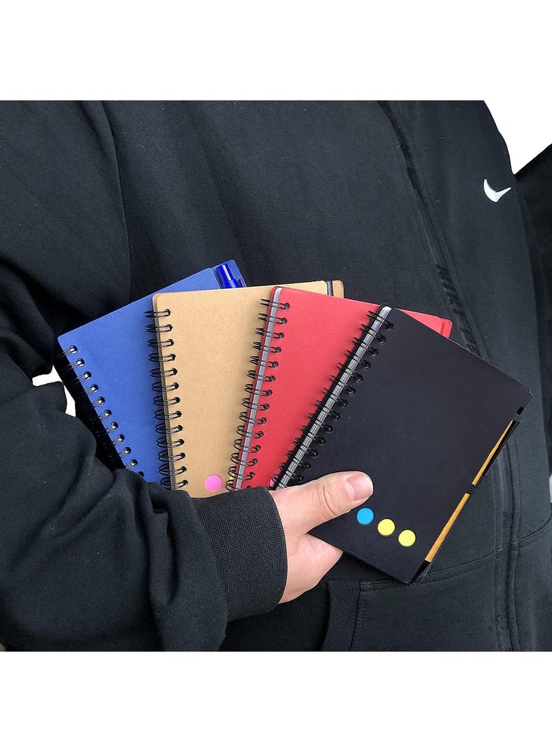Sweet seven 4-Pack Spiral Notebook Steno Pads with Pen Holder and Accessories - Lined Notepad, Sticky Notes, Page Marker Tabs - Small Pocket Notebooks with Kraft Paper Cover - Image 5