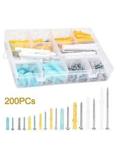 MVAQKLM  Self Tapping Screws and Ribbed Anchors Assortment Screws Kit, 200PCs Screws and Wall Plugs Set Screws Assortment Plastic Self Drilling Drywall Anchors Set for Hollow Wall Hanging or Blinds  - Image 3