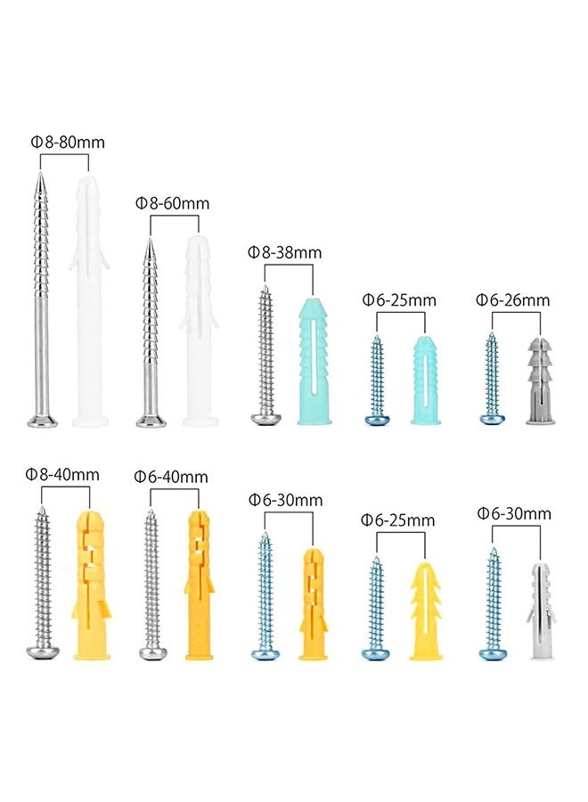 MVAQKLM  Self Tapping Screws and Ribbed Anchors Assortment Screws Kit, 200PCs Screws and Wall Plugs Set Screws Assortment Plastic Self Drilling Drywall Anchors Set for Hollow Wall Hanging or Blinds - Image 5