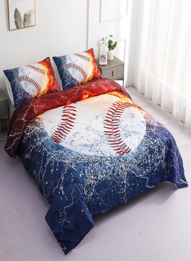 Roscloud Sports Baseball Comforter Sets Queen Full Size Bed Set- 3PC Ice Flame Galaxy Baseball Boys Quilt Bedspread Bedding Set（Comforter x 1 Pillowcases x 2） - Image 5