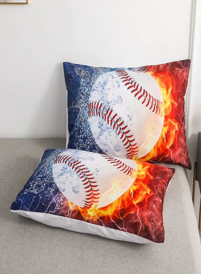 Roscloud Sports Baseball Comforter Sets Queen Full Size Bed Set- 3PC Ice Flame Galaxy Baseball Boys Quilt Bedspread Bedding Set（Comforter x 1 Pillowcases x 2） - Image 4