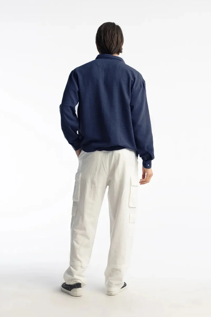 Giesto Navy Blue GIESTO Oversized Button-Up Long Sleeve Shirt for Men | Best Price UAE