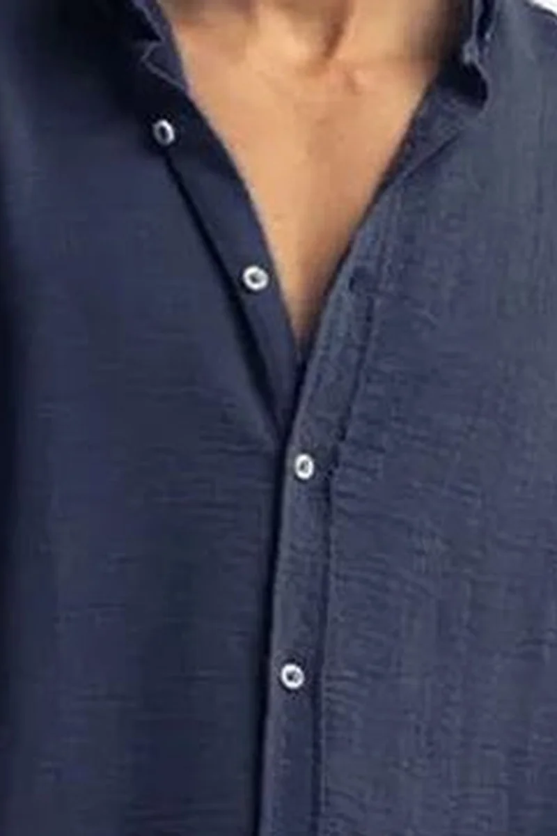 Giesto Navy Blue GIESTO Oversized Button-Up Long Sleeve Shirt for Men | Best Price UAE