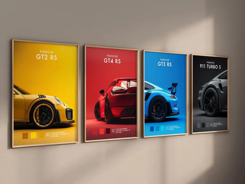 Gamya Big Porsche Cars Framed Posters For Wall Decoration, Bedroom, Living Room, Gift Item For Boys | Set of 3 (13x19 Inches) (FUNKY SET OF 4 (B)) - Image 2