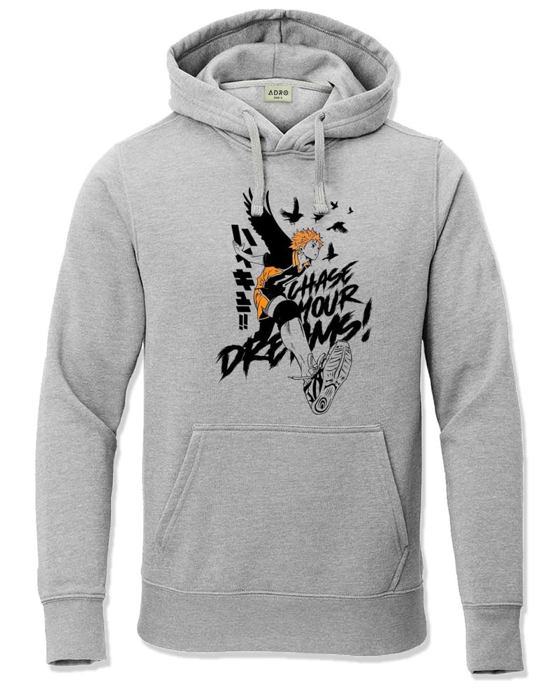 ADRO Men's Cotton Blend Neck Hooded Sweatshirt (H24-DREAM-GR_Grey - Image 1