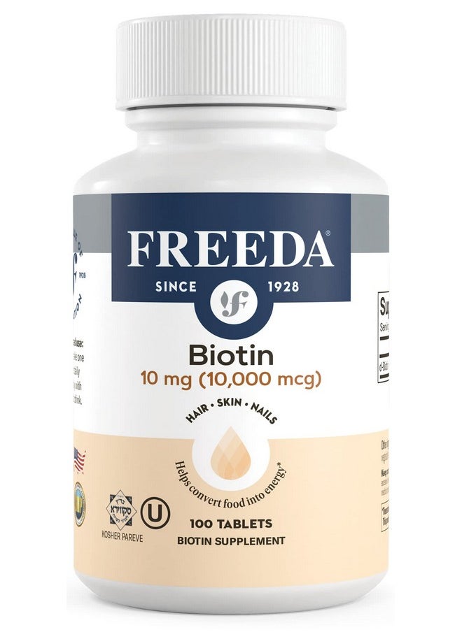 Freeda Biotin 10000 Mcg Kosher Biotin 10000Mcg Hair Skin And Nails Vitamins For Hair Growth Biotin Pills Hair Growth Vitamins B7 Superior Biotin Supplement Hair Vitamins For Women & Men (100 Ct)  - Image 1