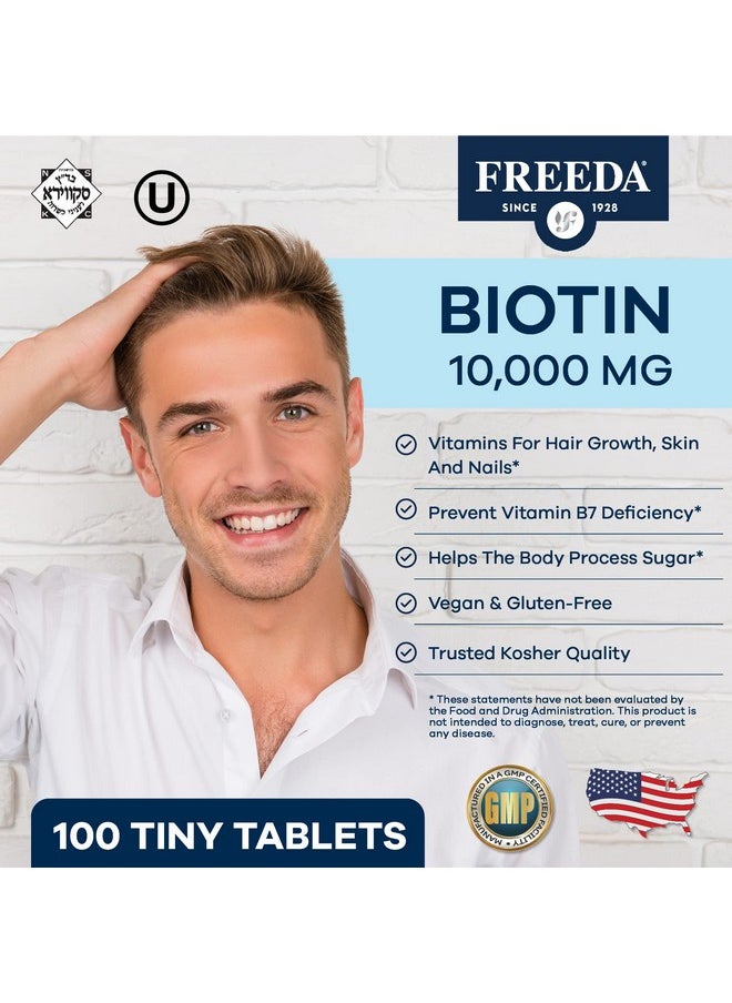 Freeda Biotin 10000 Mcg Kosher Biotin 10000Mcg Hair Skin And Nails Vitamins For Hair Growth Biotin Pills Hair Growth Vitamins B7 Superior Biotin Supplement Hair Vitamins For Women & Men (100 Ct)  - Image 3