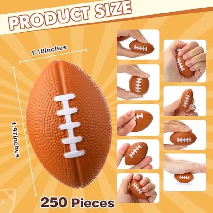 Jerify 250 Pieces Mini Footballs Bulk Tiny Foam Football Sports Stress Balls Brown Mini Novelty Football Toys Small Footballs Crafts for Kids Adult Birthday Sports Party Favors (1.97 x 1.18 Inch) - Image 2