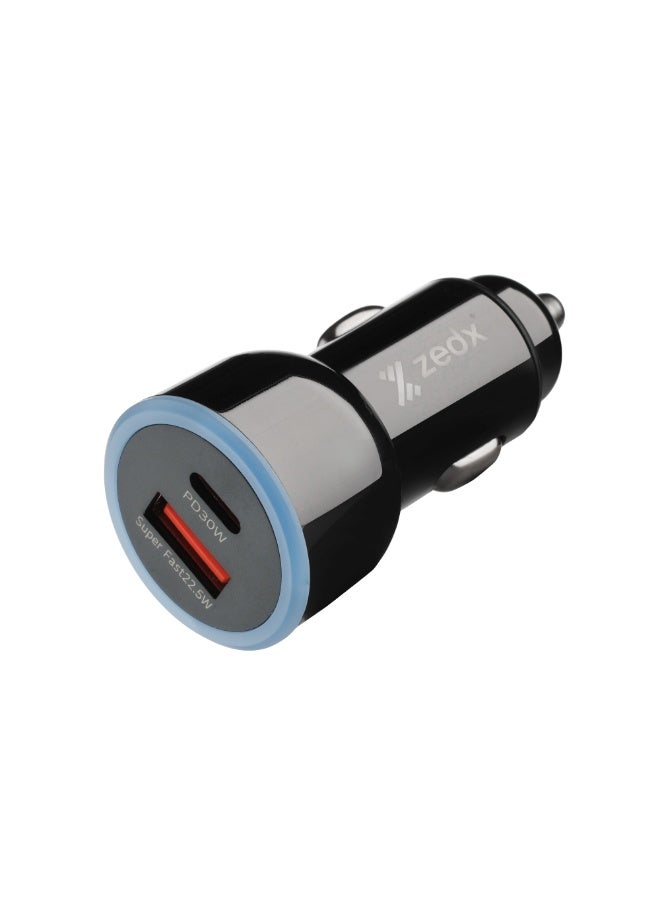 ZEDX ZE-01 52.5W Fast Car Charger USB-A + USB-C PD Dual Port High Speed Car Adapter Black - Image 1