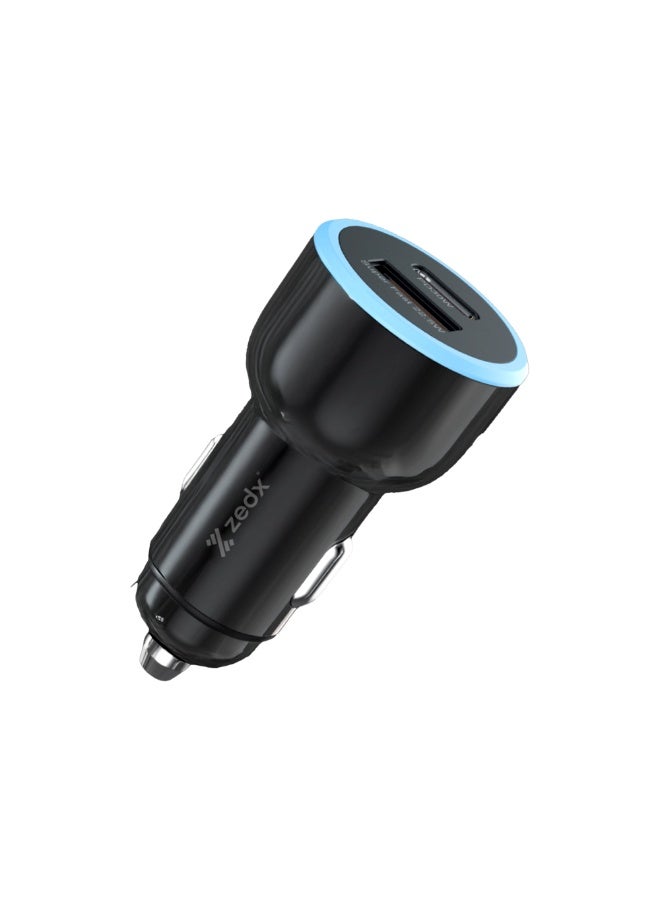ZEDX ZE-01 52.5W Fast Car Charger USB-A + USB-C PD Dual Port High Speed Car Adapter Black - Image 3