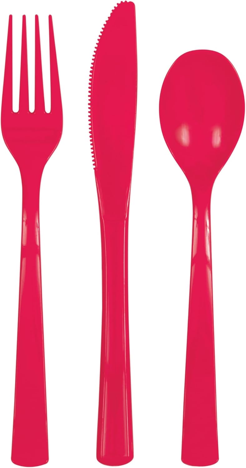 Unique Party 39484 Plastic Cutlery Set, Ruby Red, Pack of 18 - Image 1