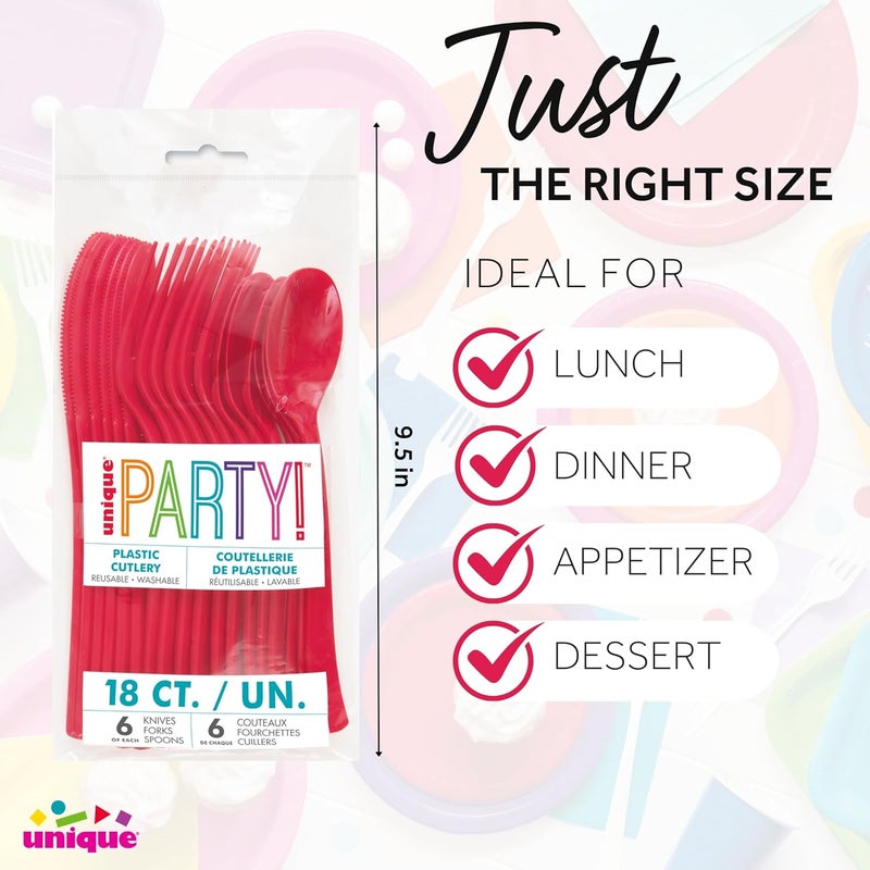 Unique Party 39484 Plastic Cutlery Set, Ruby Red, Pack of 18 - Image 3