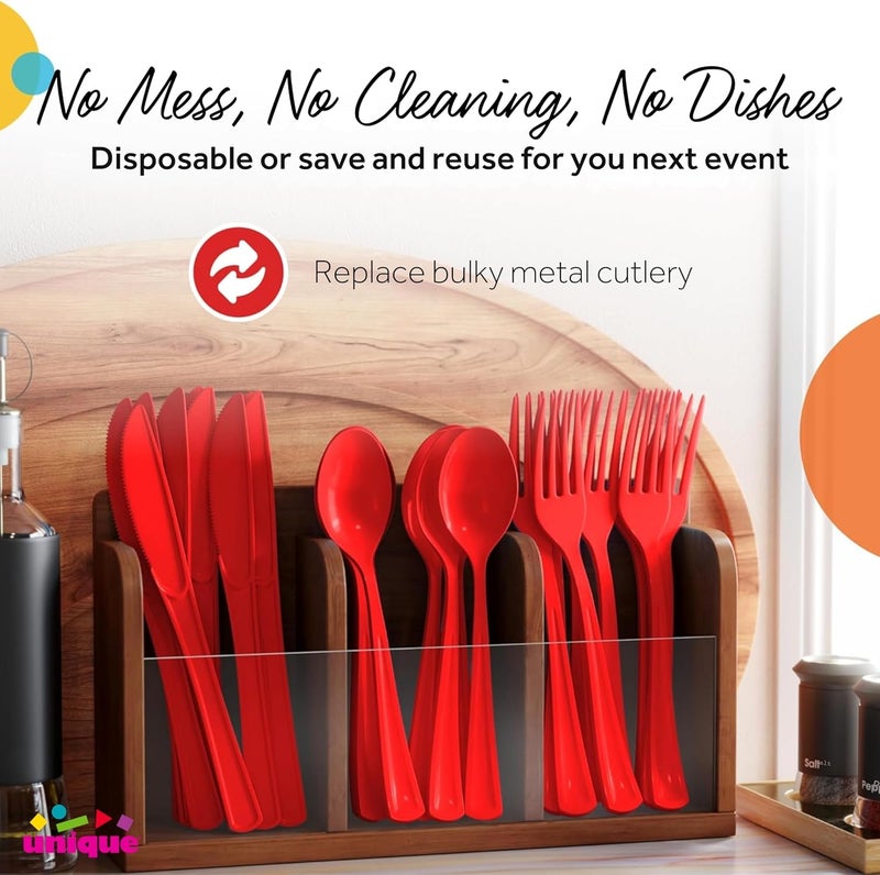 Unique Party 39484 Plastic Cutlery Set, Ruby Red, Pack of 18 - Image 5