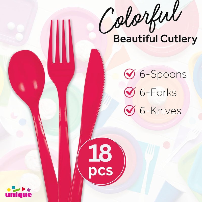 Unique Party 39484 Plastic Cutlery Set, Ruby Red, Pack of 18 - Image 2
