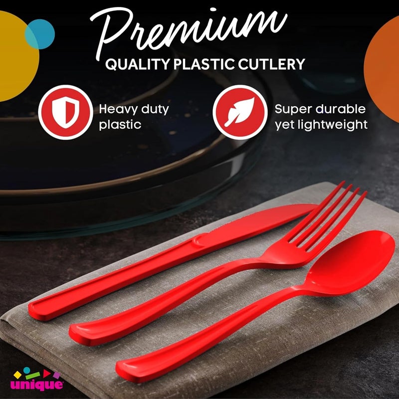 Unique Party 39484 Plastic Cutlery Set, Ruby Red, Pack of 18 - Image 4