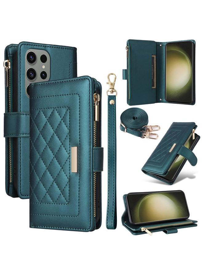 S-TOP Case For Samsung Galaxy S23 Ultra 5G Crossbody Zipper Wallet Rhombus Leather Phone Case - Image 1