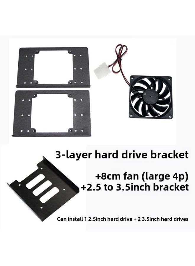 3.5 Bracket Computer Case Extension Fan Cooling Machine Metal Double-layer Rack-Color:Black 3-layer Supports 1 Solid State 2 Machinery With  - Image 1