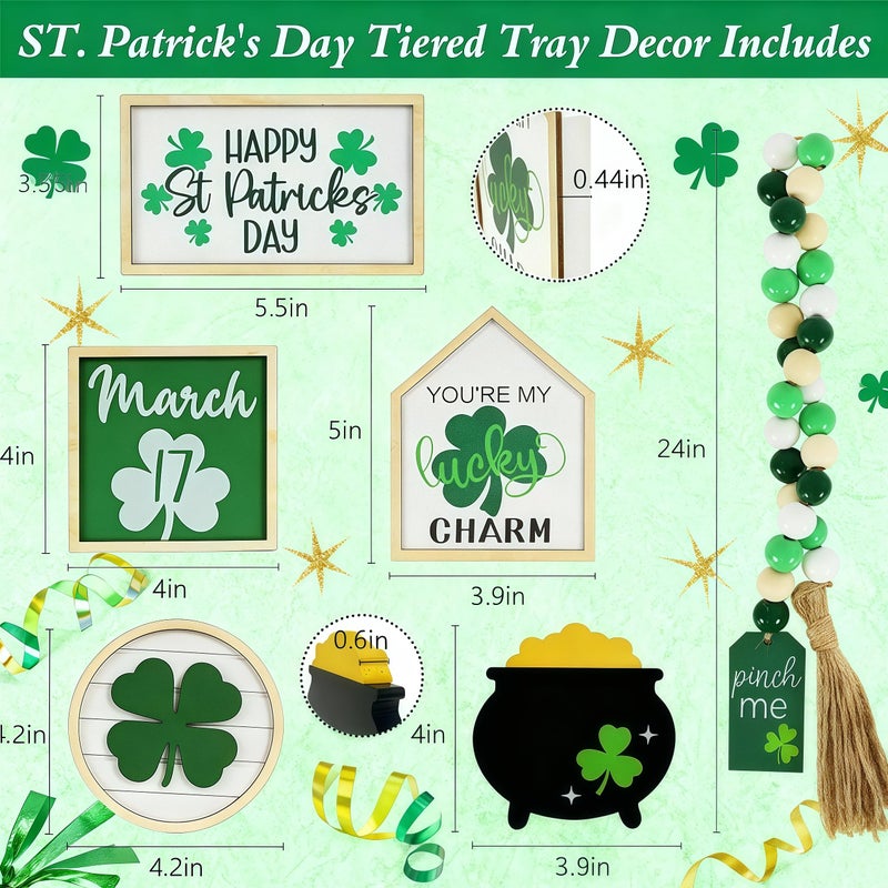 Huatsing St. Patrickâ€™s Day Wooden Shamrock Tabletop Decor â€“ Rustic Lucky Clover Sign for Home, Office Desk, Shelf & Holiday Party Decorations - Image 2