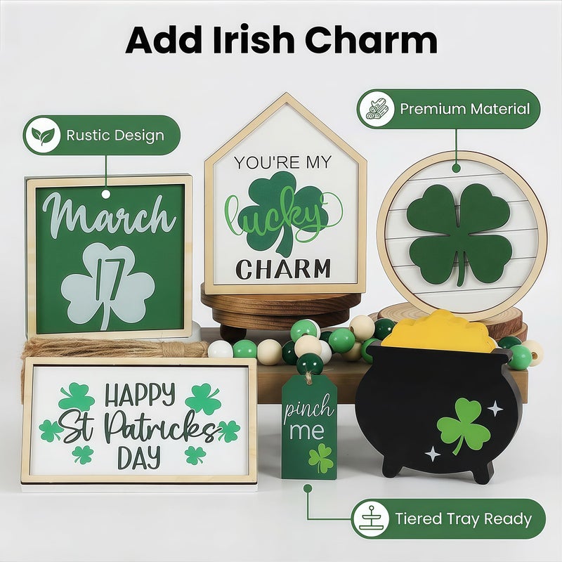 Huatsing St. Patrickâ€™s Day Wooden Shamrock Tabletop Decor â€“ Rustic Lucky Clover Sign for Home, Office Desk, Shelf & Holiday Party Decorations - Image 3