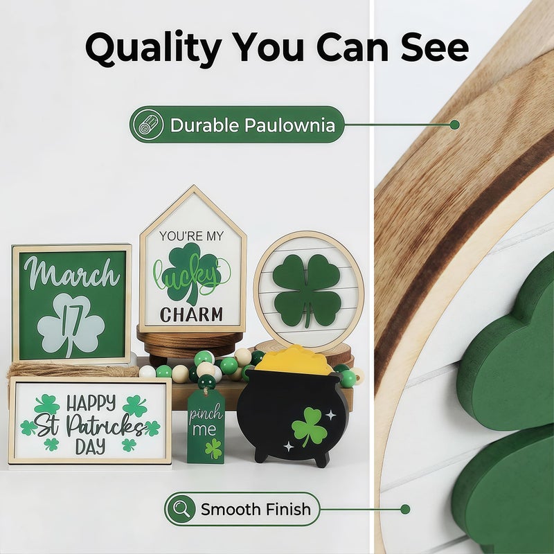 Huatsing St. Patrickâ€™s Day Wooden Shamrock Tabletop Decor â€“ Rustic Lucky Clover Sign for Home, Office Desk, Shelf & Holiday Party Decorations - Image 5