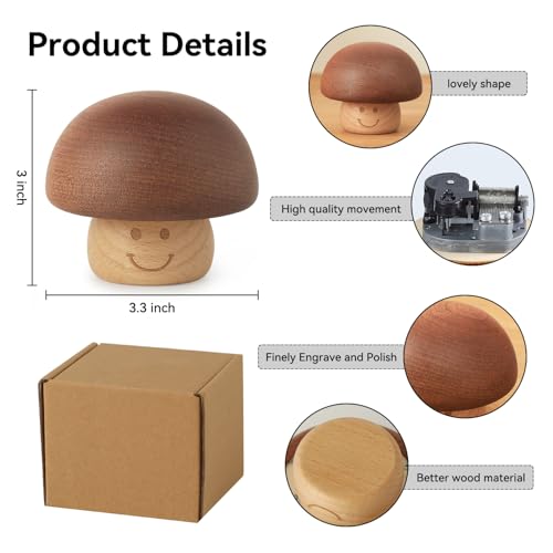 BOOB Wood Happy Birthday Wind up Music Box Mini Cute Mushroom Vintage Engraved Mechanism Musical Boxes Birthday Gift for Family Friend Lover Classmate Women Mom Wife - Image 3