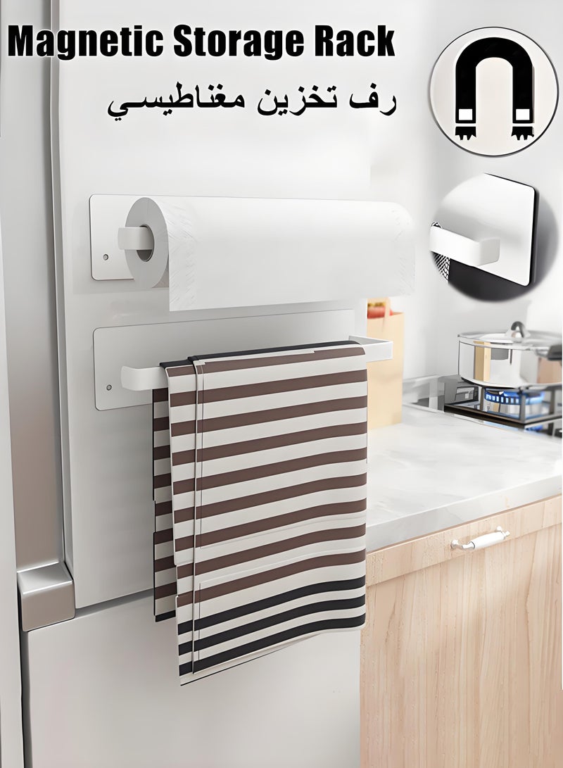 Wall Mount Toilet Paper Holder, Magnetic Storage Rack, No Drilling Paper Tissue Rack, Multifunctional Towel Hanger Rack, Scratch-Resistant Storage Shelves, Plus Long Plastic Wrap Holder, Cabinet Hanger, Cabinet Hanger, Roll Paper Holder for Bathroom Kitchen Living Room Refrigerator  - Image 1
