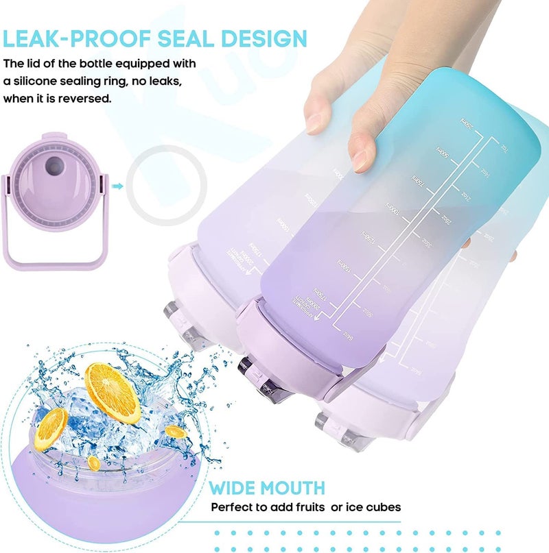 US1984 2000ml Sports Gallon Motivational Water Bottles with Time Marker GYM Fitness Water Bottle with Straw & Handle, Water Bottle Leak proof BPA Free Plastic (2 Litre Purple) - Image 4