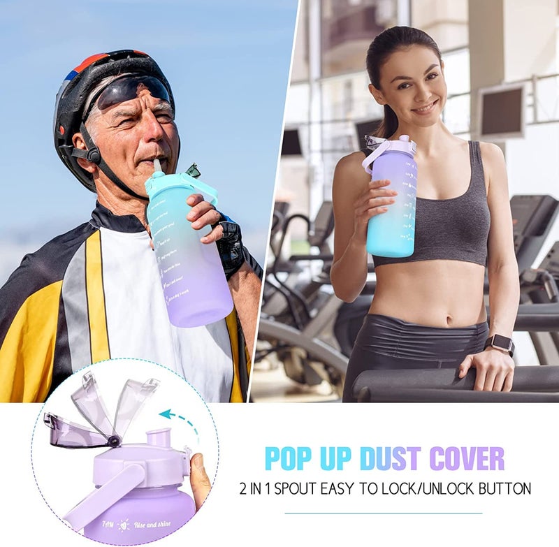 US1984 2000ml Sports Gallon Motivational Water Bottles with Time Marker GYM Fitness Water Bottle with Straw & Handle, Water Bottle Leak proof BPA Free Plastic (2 Litre Purple) - Image 3