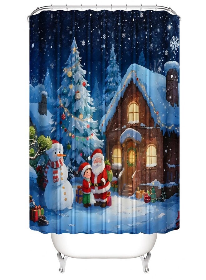 AZHM Christmas Shower Curtain Sets with Rugs Snowy Night Cottage and Christmas Tree Bathroom Sets 4PCS Santa Claus and Snowman Decor for Bathroom - Image 2