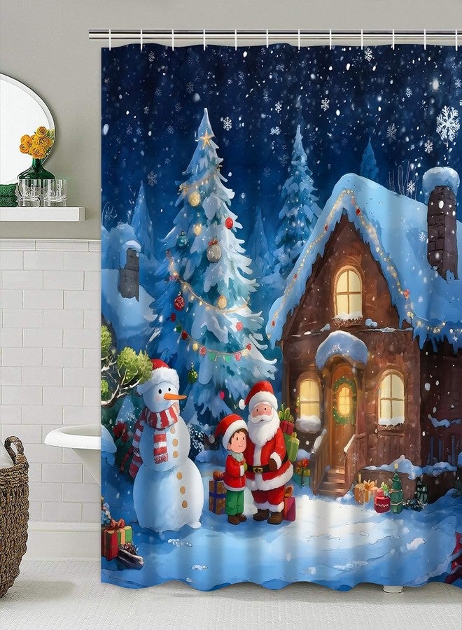 AZHM Christmas Shower Curtain Sets with Rugs Snowy Night Cottage and Christmas Tree Bathroom Sets 4PCS Santa Claus and Snowman Decor for Bathroom - Image 5