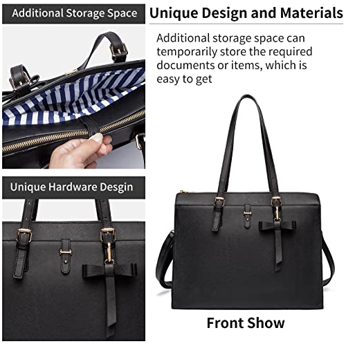 Keyli Laptop Tote Bag for Women Waterproof Leather Work Laptop Briefcase with Built-in USB Charging Port Computer Shoulder Bags Fits 15.6 Inch, Business Handbag Purse 4pcs Set Black - Image 5