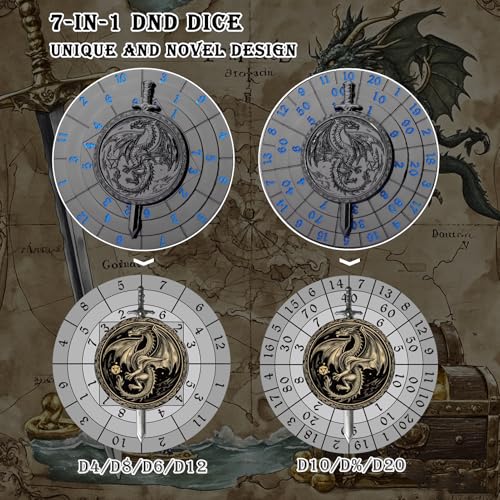 Haxtec Spinner Dice 7in1 Metal DND Dice Set Unique Dice Spinner Antique Compatible with Dungeons and Dragons DND Gifts RPG Role Playing Rotate Gaming Dice - Image 5