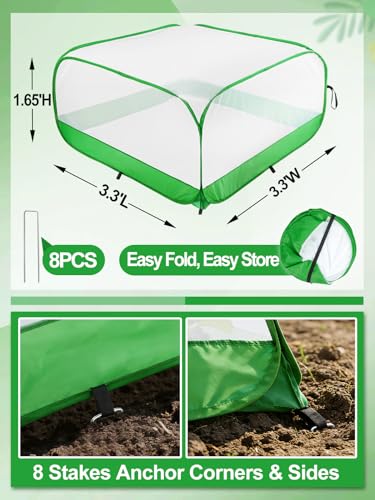 MADHOLLY Pop Up Garden Netting for Square Raised Beds - 3.3'L x 3.3'W x 1.65'H Ultra Fine Mesh Net Plant Cover with 8 Stakes, Protection for Vegetables Fruit from Birds Pests - Image 4