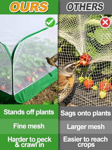 MADHOLLY Pop Up Garden Netting for Square Raised Beds - 3.3'L x 3.3'W x 1.65'H Ultra Fine Mesh Net Plant Cover with 8 Stakes, Protection for Vegetables Fruit from Birds Pests - Image 3