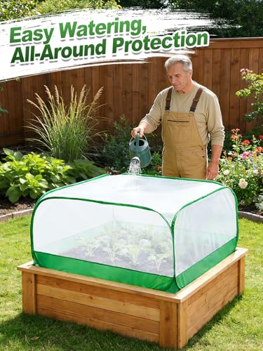 MADHOLLY Pop Up Garden Netting for Square Raised Beds - 3.3'L x 3.3'W x 1.65'H Ultra Fine Mesh Net Plant Cover with 8 Stakes, Protection for Vegetables Fruit from Birds Pests - Image 5