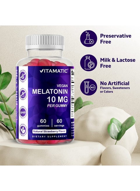 Vitamatic Melatonin Gummies 10mg Vegan Sleep Aid, 60 Vegetarian Gummies Non Habit Forming Sleep Aid Supplement
