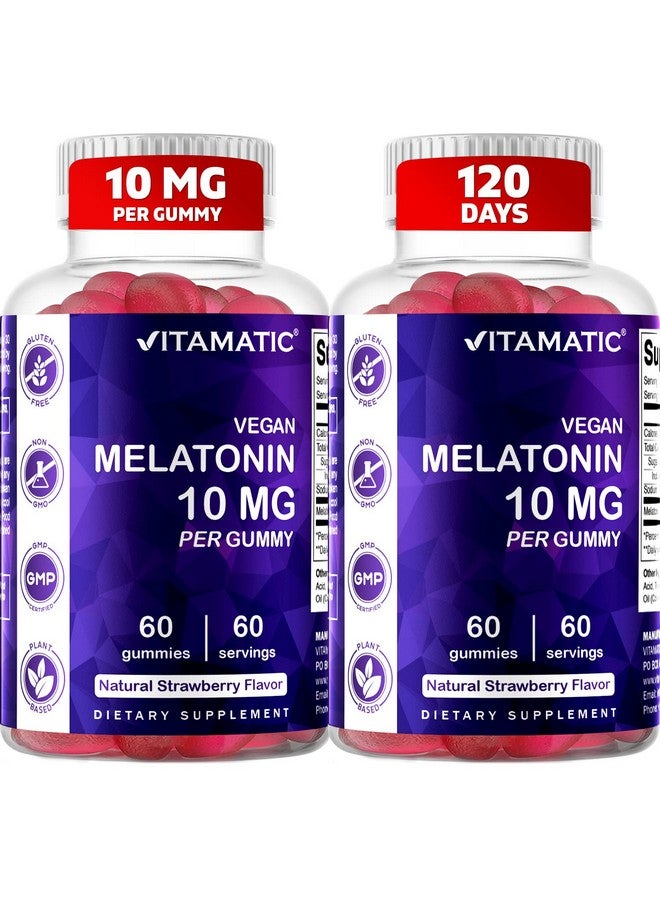 Vitamatic Melatonin 10 mg Vegetarian Gummies - Non-Habit Forming - 60 Gummies per Bottle - 2-Pack (Total 120 Vegan Gummies) - Image 1