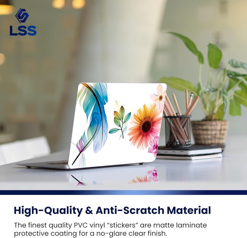 LSS 15 15.6 Inche Laptop Notebook Skin Sticker with 2 Wrist Pads - Reusable Cover Protector Vinyl Sticker Cover Decal Fits 13" - 16" HP Asus Acer Samsung - Daisy Flower Leaves Floral - Image 4