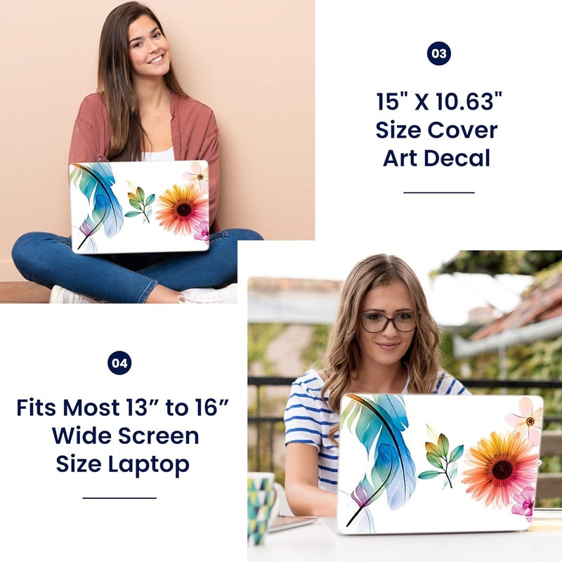LSS 15 15.6 Inche Laptop Notebook Skin Sticker with 2 Wrist Pads - Reusable Cover Protector Vinyl Sticker Cover Decal Fits 13" - 16" HP Asus Acer Samsung - Daisy Flower Leaves Floral - Image 3
