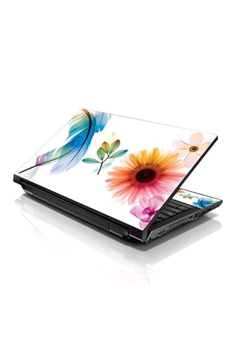 LSS 15 15.6 Inche Laptop Notebook Skin Sticker with 2 Wrist Pads - Reusable Cover Protector Vinyl Sticker Cover Decal Fits 13" - 16" HP Asus Acer Samsung - Daisy Flower Leaves Floral - Image 1
