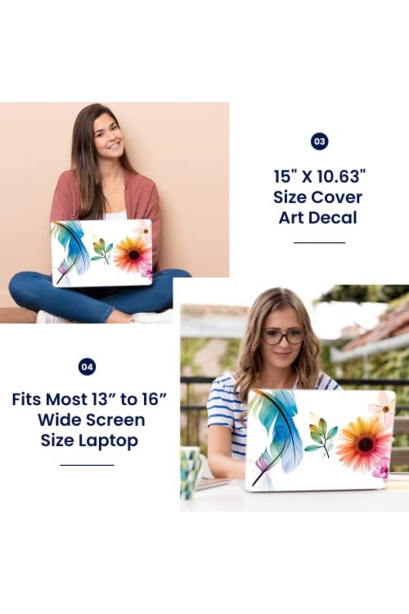 LSS 15 15.6 Inche Laptop Notebook Skin Sticker with 2 Wrist Pads - Reusable Cover Protector Vinyl Sticker Cover Decal Fits 13" - 16" HP Asus Acer Samsung - Daisy Flower Leaves Floral - Image 3