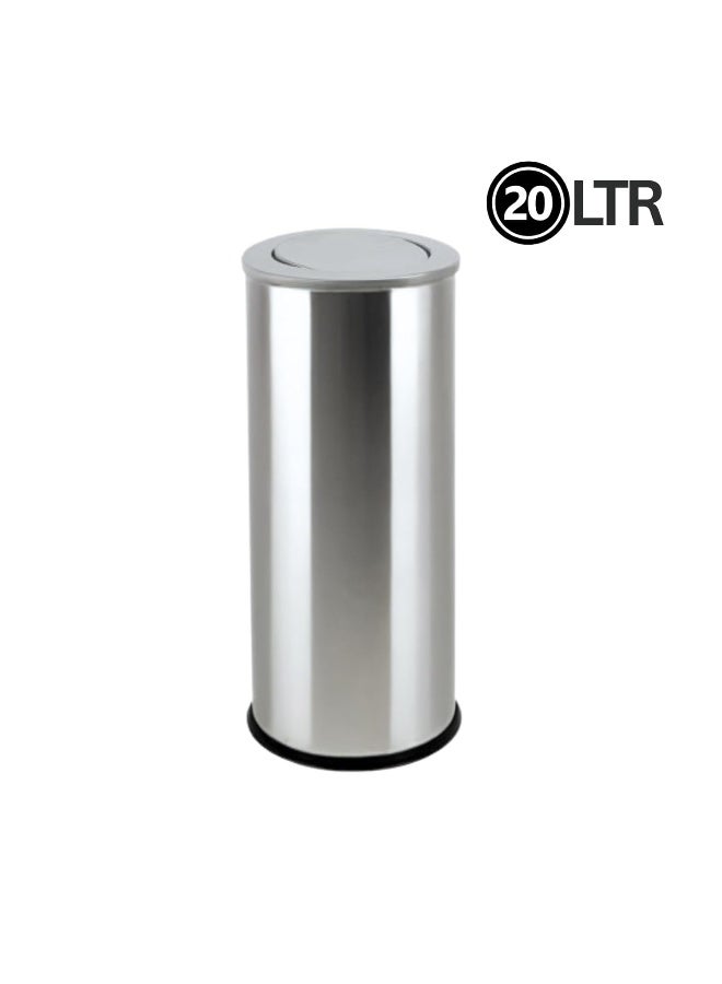 AKC Stainless Steel Swing-Lid Waste Bin - 20L Modern Circular Trash Can with Fingerprint-Resistant Finish for Offices, Cafeterias, & Public Spaces - Image 2