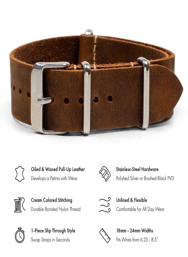 Benchmark Basics Leather Watch Band - Crazy Horse Oiled Leather One-Piece Watch Straps for Men & Women - 20mm, Dark Brown - Image 2